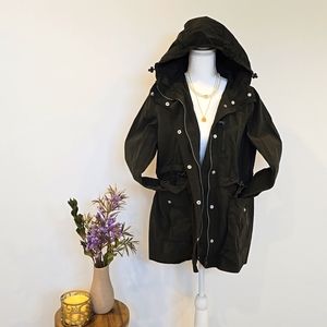 JCrew Lightweight Rain Jacket with Hood in Army Green